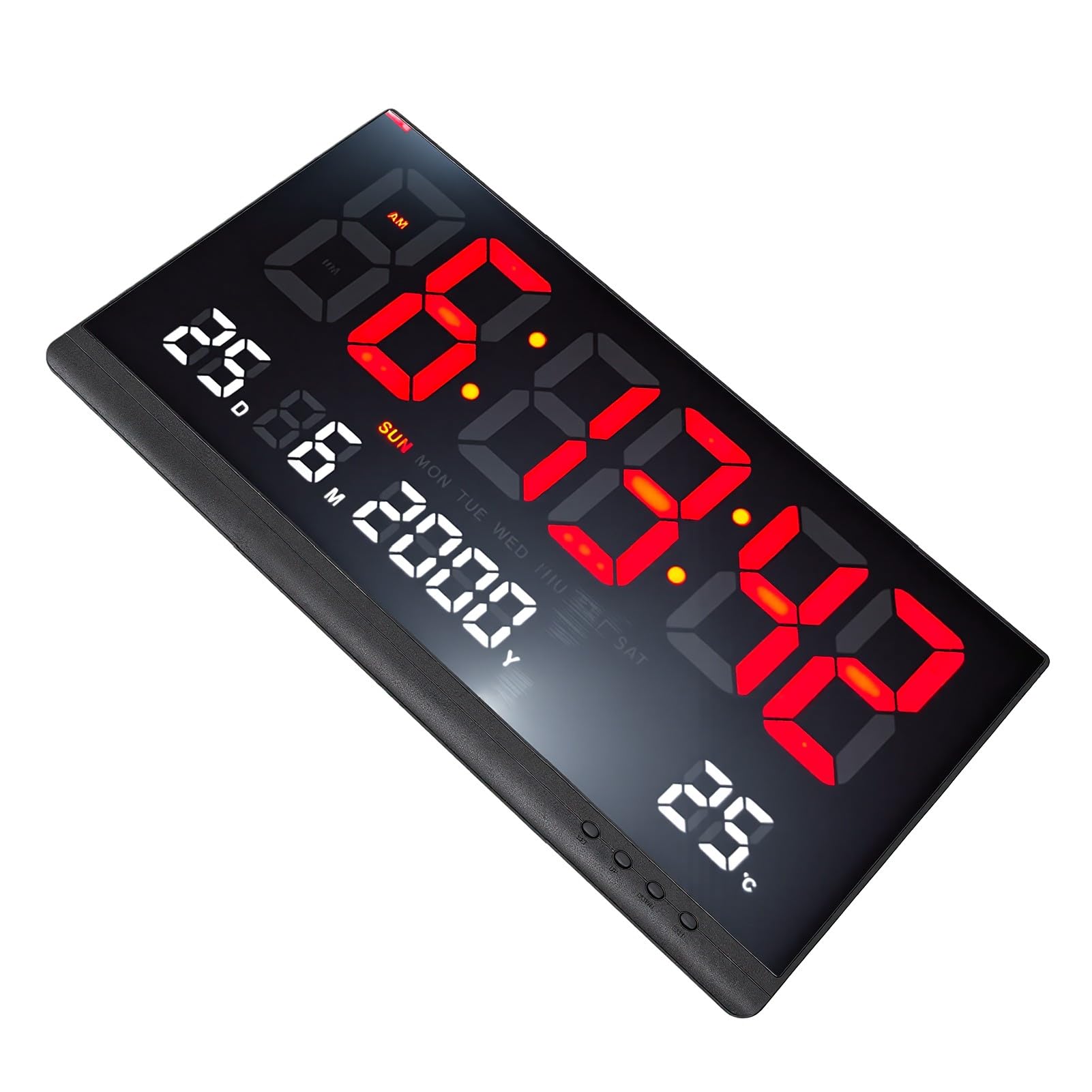 Zerodis Orologio da Parete Digitale a LED, 47,7 X 25,3 X 2,2 Cm | Luminosità regolabile a 3 livelli, backup della memoria settimanale della temperatura, per il soggiorno dell'ufficio