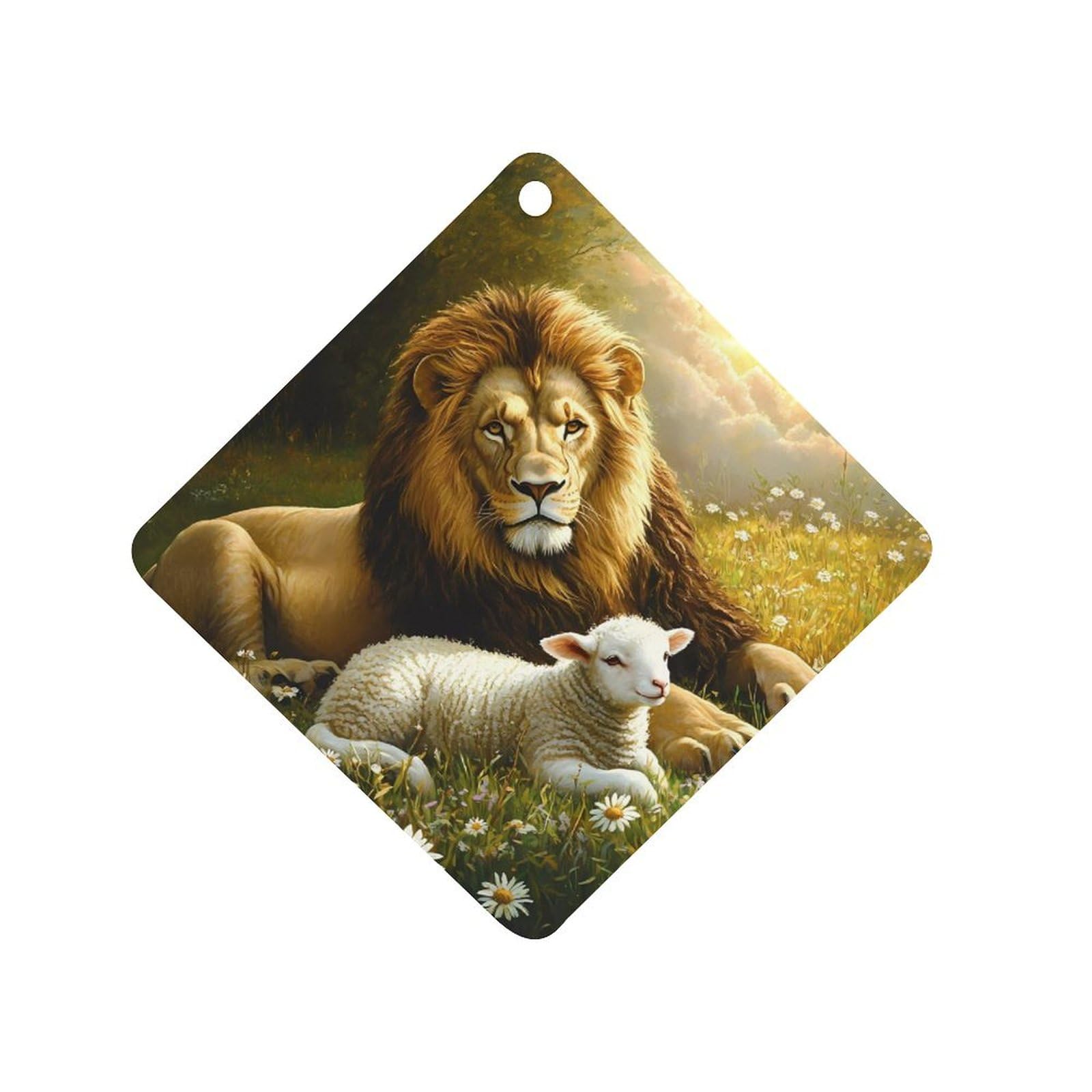 Liones And Sheep Car Air Freshener Hanging Aromatherapy Tablets for Car Accessories Rhombus