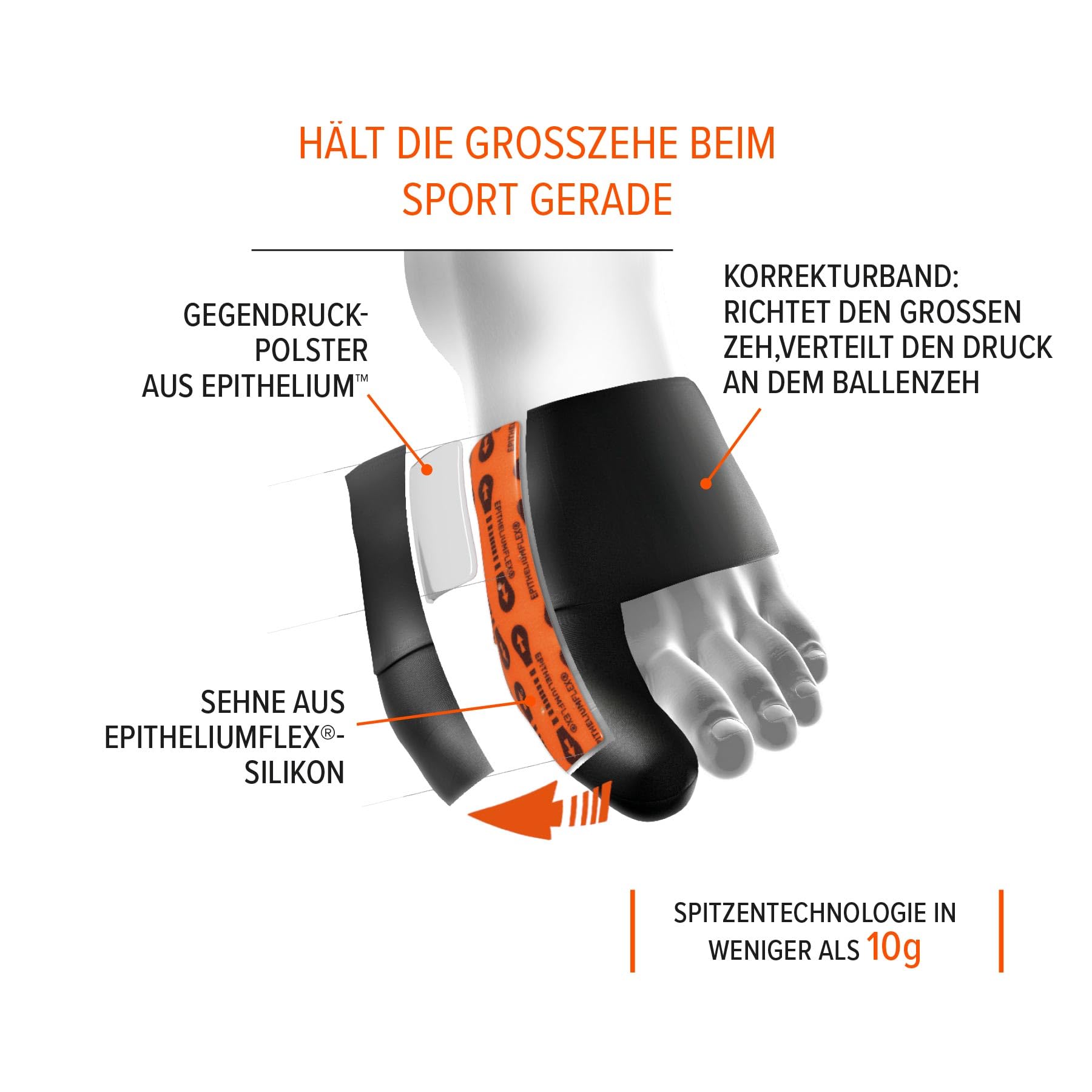Epitact | Hallux Valgus Korrekturbandage für den Sport | Begradigt und entlastet den großen Zeh in Sportschuhen bein sport | Technische Stoffe, ultradünn und leicht | Französische Innovation (M)