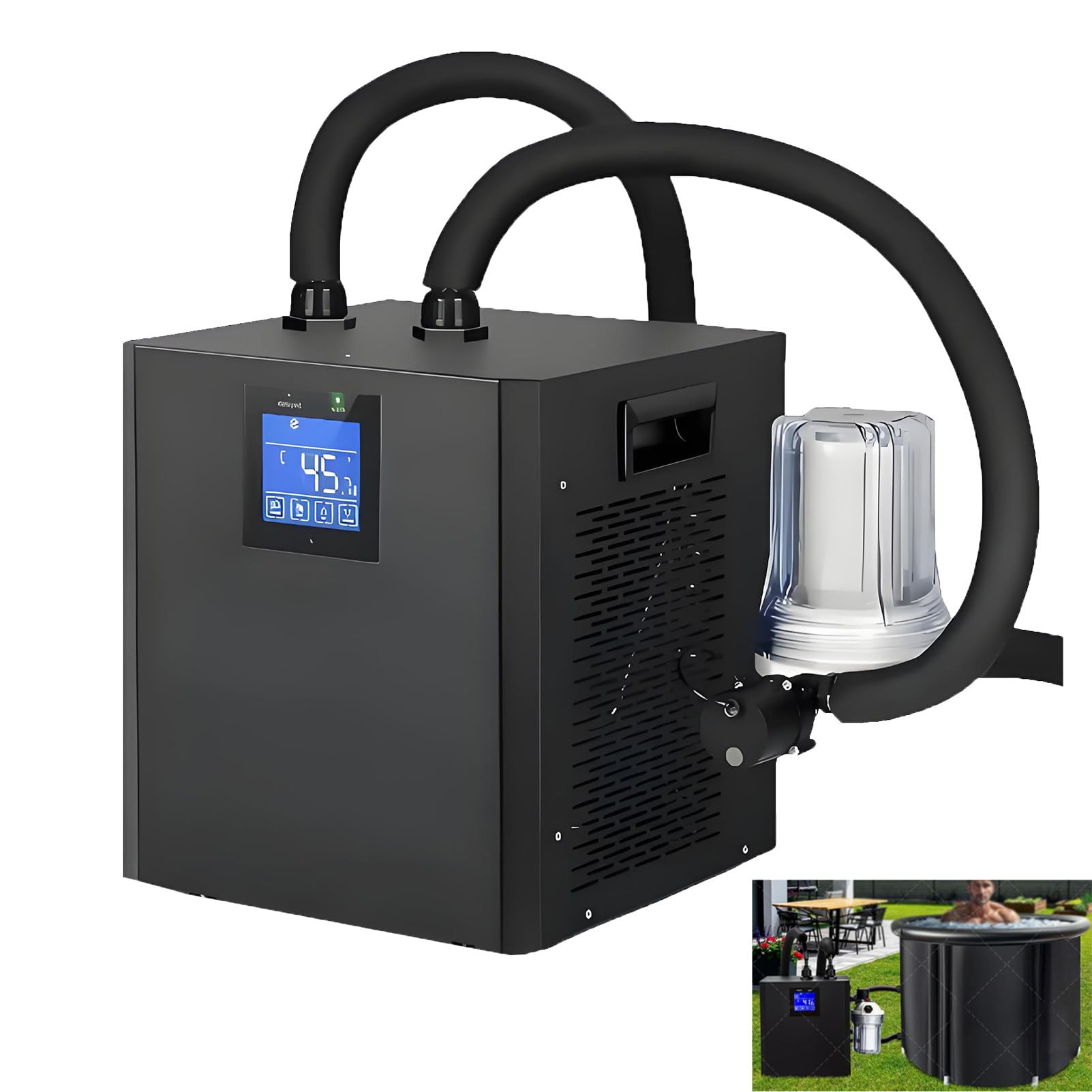 Enfriador de Baño de Hielo de 1/3 HP para Bañeras Sistemas de Enfriamiento de Agua Fría por Inmersión con Filtro Externo Bomba Sumergible Control Remoto Terapia de Recuperación