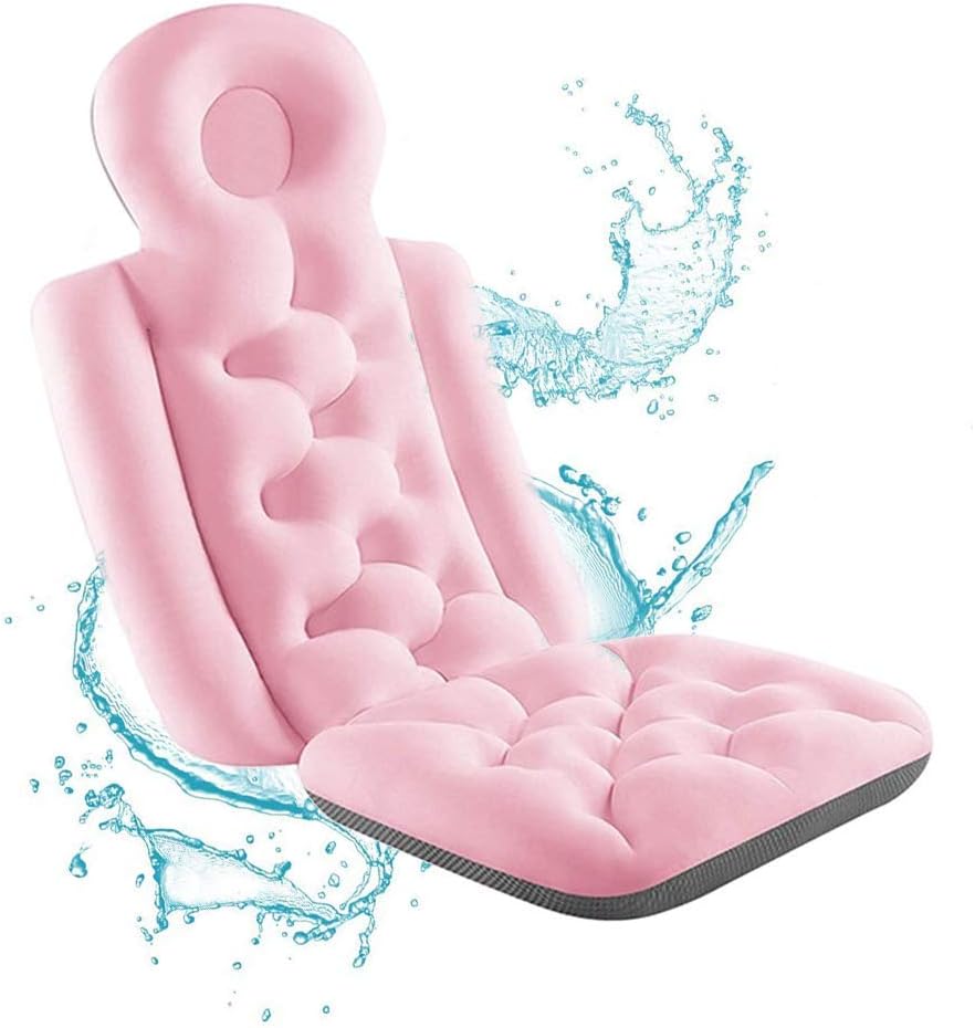 Bath Pillow Full Body Waterproof Spa Bath Pillow Comfortable Soft Thick Cushion for Head Neck Shoulder Relaxing Back Support for Women & Men,Pink