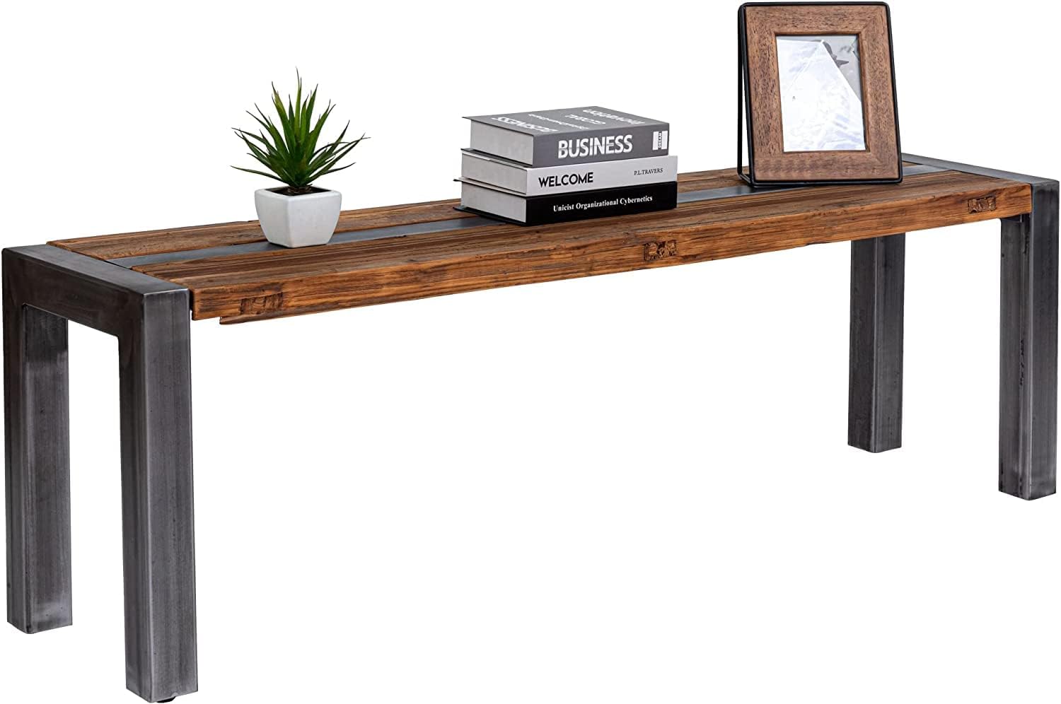 Indian Decor XL_5680 Long Bench Farmhouse Design Wood and Metal Bench for Bedroom Hallway Living Room