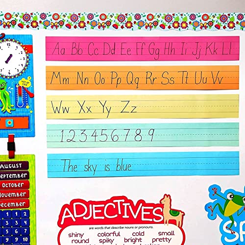 100 Pack Colored Sentence Strips for Teacher Supplies, Classroom, Lined Paper Borders for Writing Words (5 Colors, 3 x 24 in)