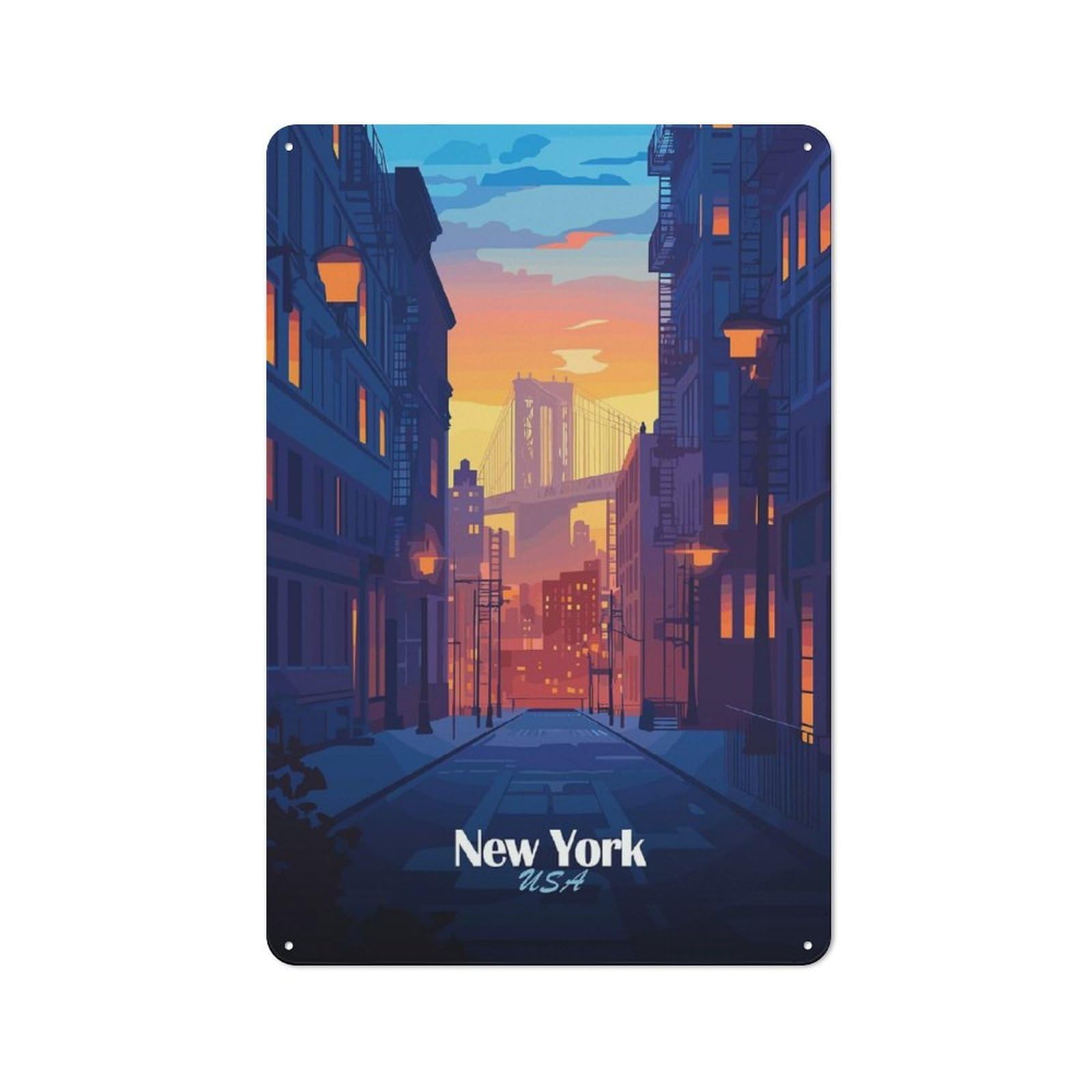 New York Cityscape Clean Industrial Metal Wall Decor 30x20cm, Decorative Metal Plaque for Workspace, Cafe, Hallway Or Garage