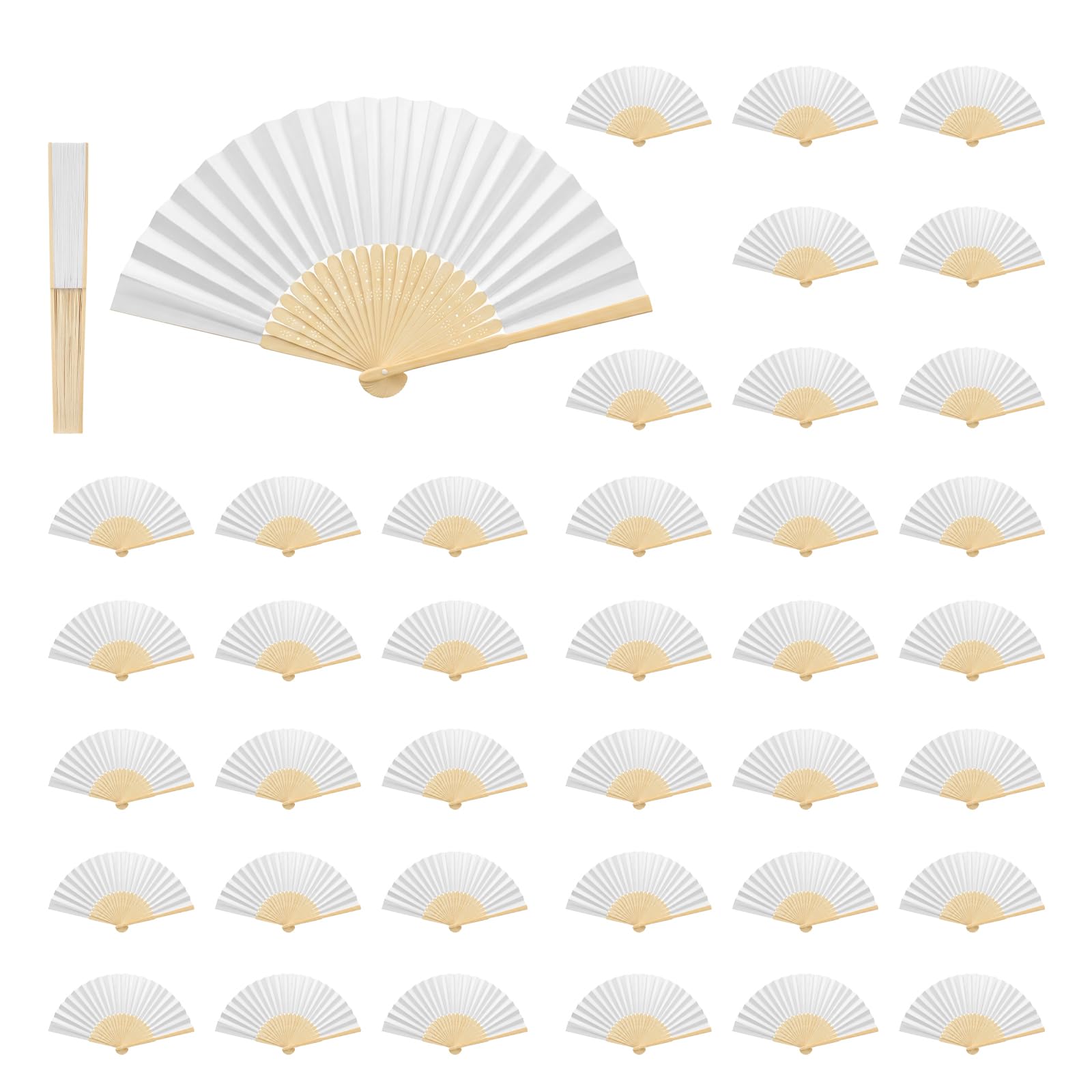 Lot de 40 éventails pliants blancs en bambou - Éventail en papier - Cadeau d'invité de mariage - Éventail peint à faire soi-même - Pour mariage, anniversaire, fête d'été, décoration murale