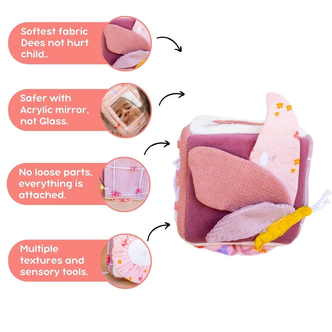 Berrybee Activity Cube for Toddlers 6 Month+ | Peek & Seek Sensory Discovery Cube with Selfie Mirror | Early Fine Motor Skills Development | Travel Toy & First Birthday Gift 2