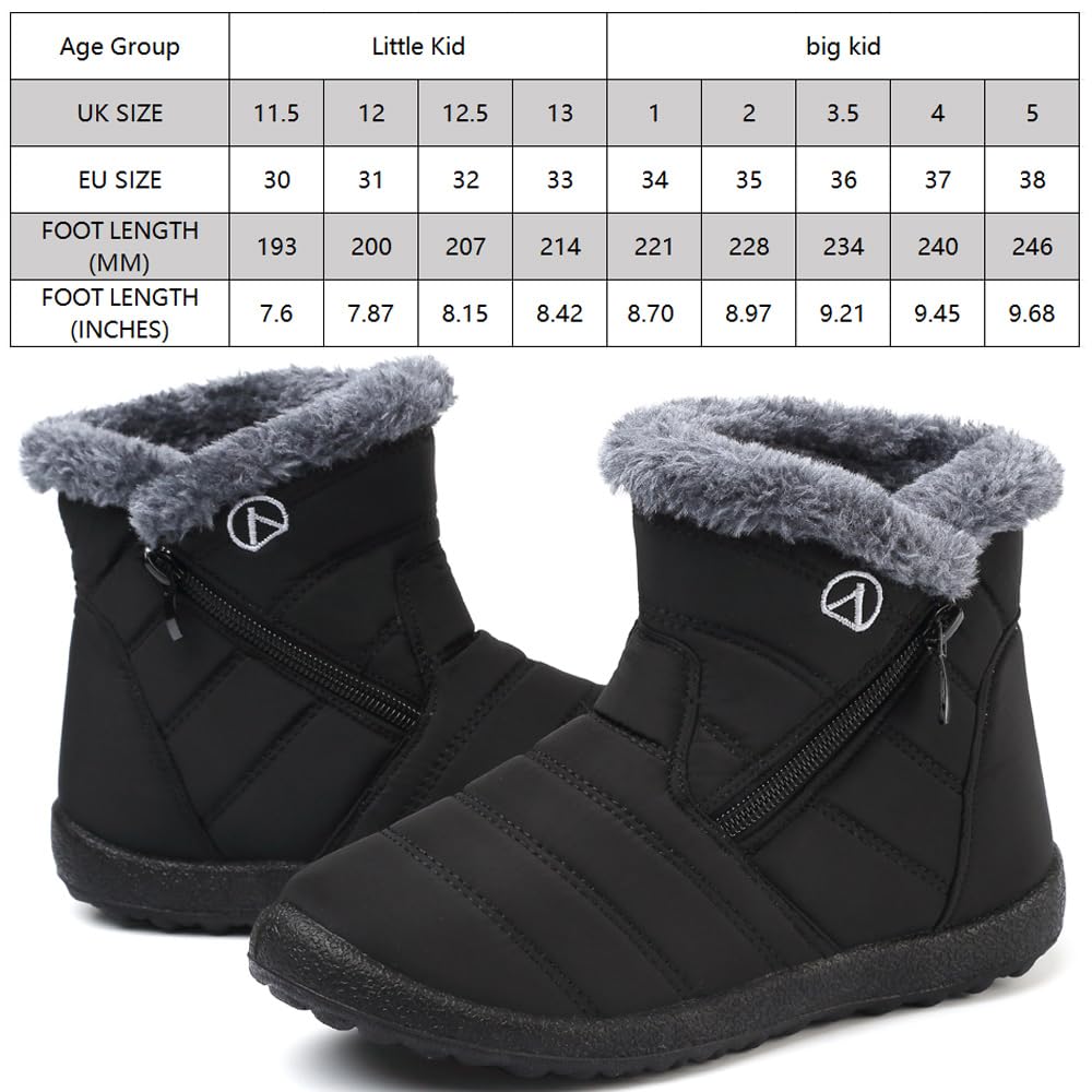 Botas de Nieve Botas para Niñas Invierno Calentar Forrada Botas para Niños Impermeables Exterior Antideslizante Planas Casual Caminar Botas Negro 32 EU