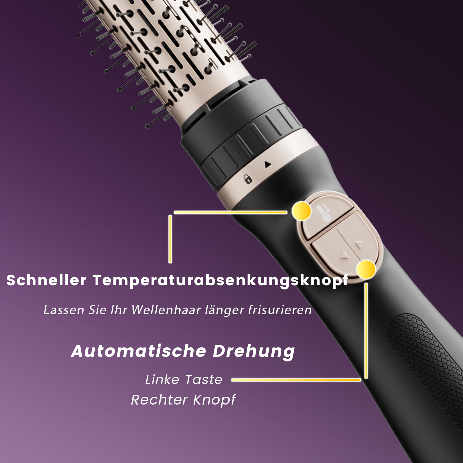 Rotierende Warmluftbürste, 3-in-1 Rundbürstenföhn mit 3 Köpfen zum Trocknen Styling Voluminierend Curling Schlafen in einem Schritt, 3 Temperaturen, Negativ-Ionische, Keramikbeschichtung, 360 ° Drehen