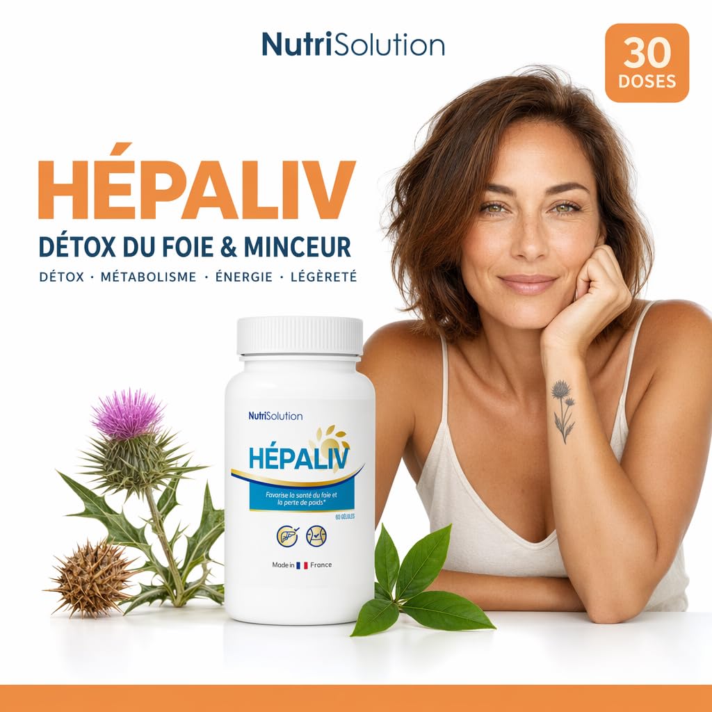 NutriSolution Hépaliv Complément Soutien Hépatique - Formule Détox Avancée avec Chardon-Marie, Desmodium & Thé Vert pour la Santé du Foie, Gestion du Poids & Brûle-Graisses - 60 Gélules (1)