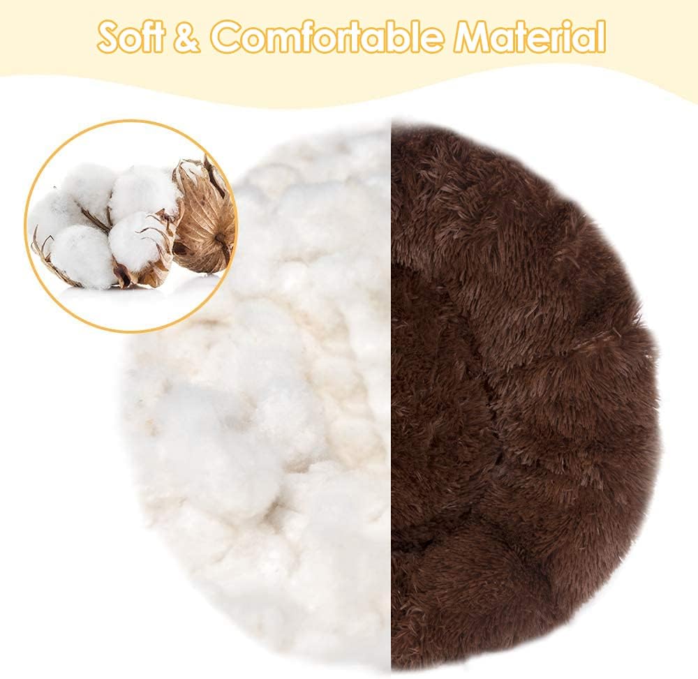 review SlowTon Calming Dog Bed for Small Dogs Cats, Donut Cuddler Cozy Warm Anti-Anxiety Dog Cat Cushion Mat, Ultra Soft Fluffy Plush Round Pet Pillow Non-Slip Bottom Machine Washable(Coffee,X-Small 20