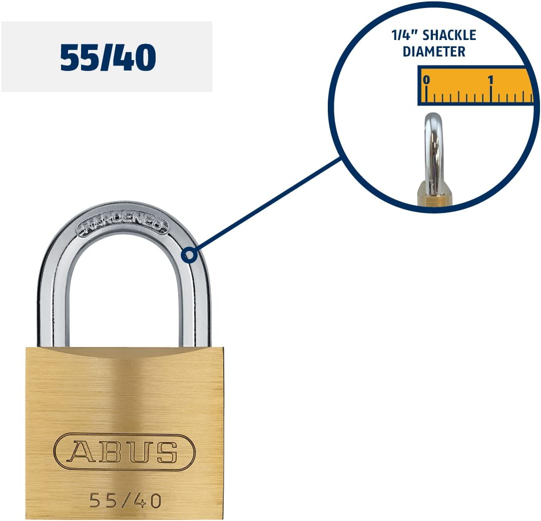 ABUS 55/40 Solid Brass Padlock with Hardened Steel Shackle, Keyed Different