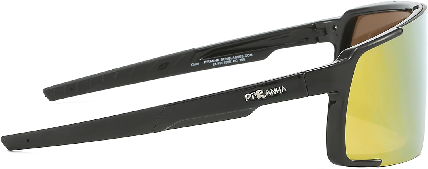 Piranha Eyewear Arthur Sports Sunglasses with Orange Mirror Shield Lens and Black Frame - Image 4