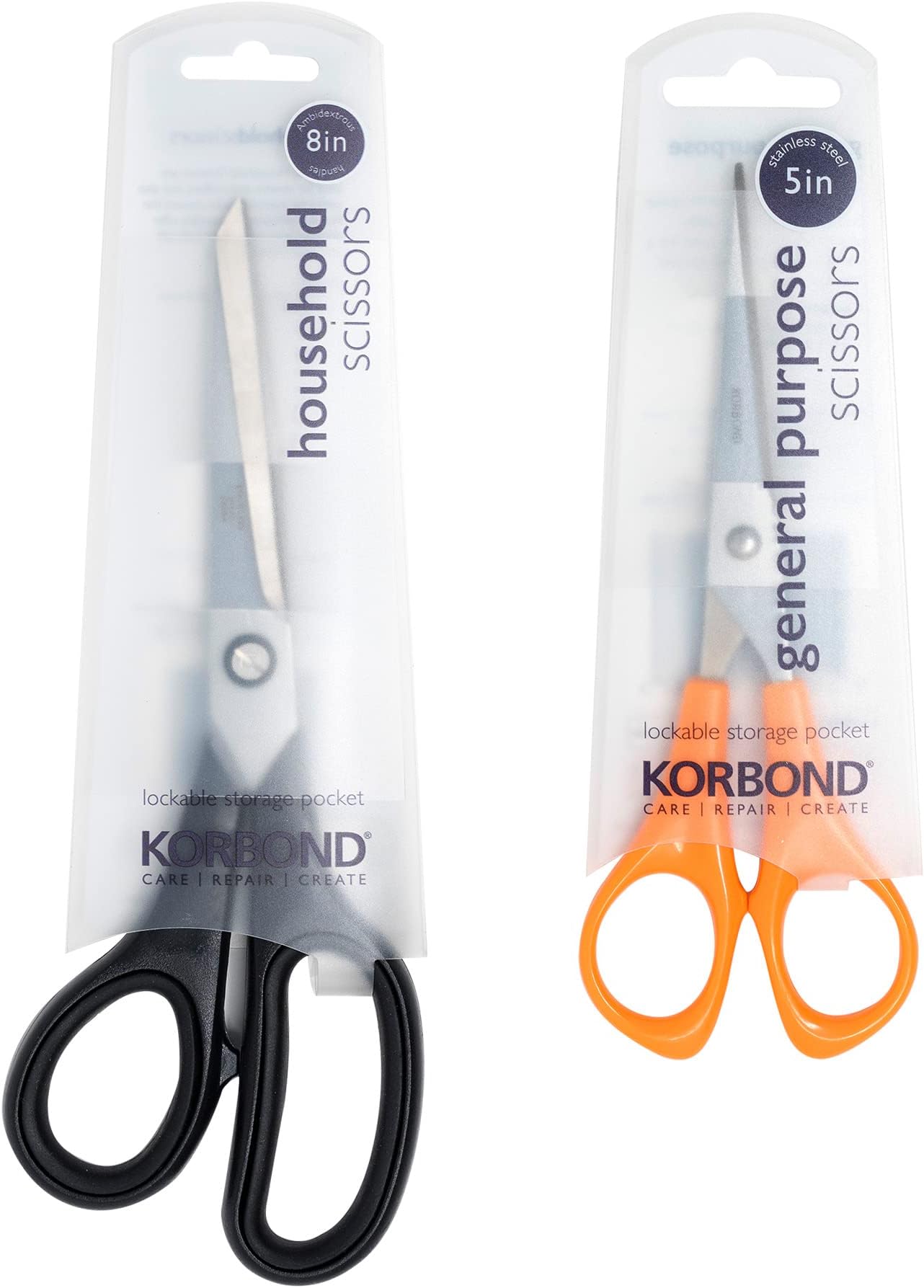 Scissor Twin Pack - 8 Inch & 5 Inch - Ambidextrous & Comfort Grip, Silver