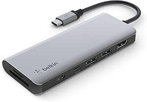 Belkin 7-in-1 USB-Cハブ 100W PD対応 3.5mmイヤホンジャック 4K HDMI出力 10Gbps高速データ転送 USB-Cポート USB-Aポート microSD&amp;SDカード スロット搭載 Window/MacOS/iOS/Android対応 MacBook Pro/Air iPad Pro/Air M4対応 iPhone15対応 AVC009btSGY