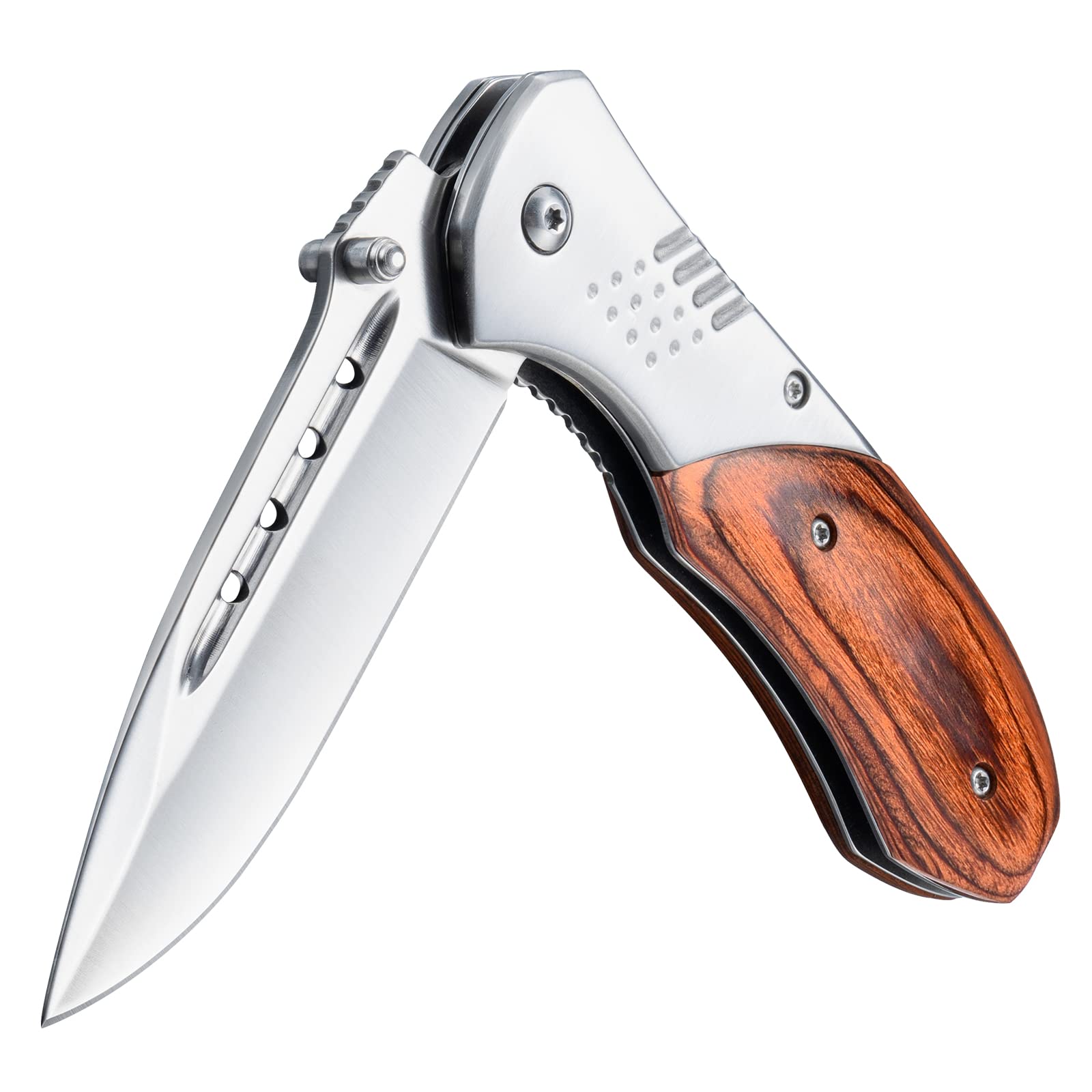 KEXMO Pocket Knife for Men, Wood Handle Folding Knives, Small, Silver