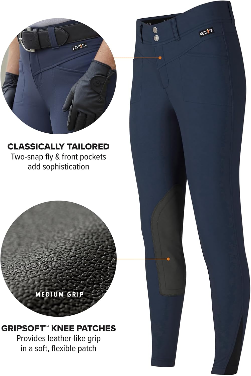 Kerrits Women's Petite Crossover II Knee Patch Riding Breeches – Durable, Year Round Horse Riding Pants with Pockets