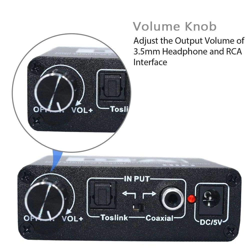 Convertisseur Audio analogique HiFi numérique Fibre coaxial vers RCA canaux Gauche et Droit coaxial commutateur bidirectionnel avec Sortie Jack RCA 3,5 mm pour écouteurs, Ordinateur, TV