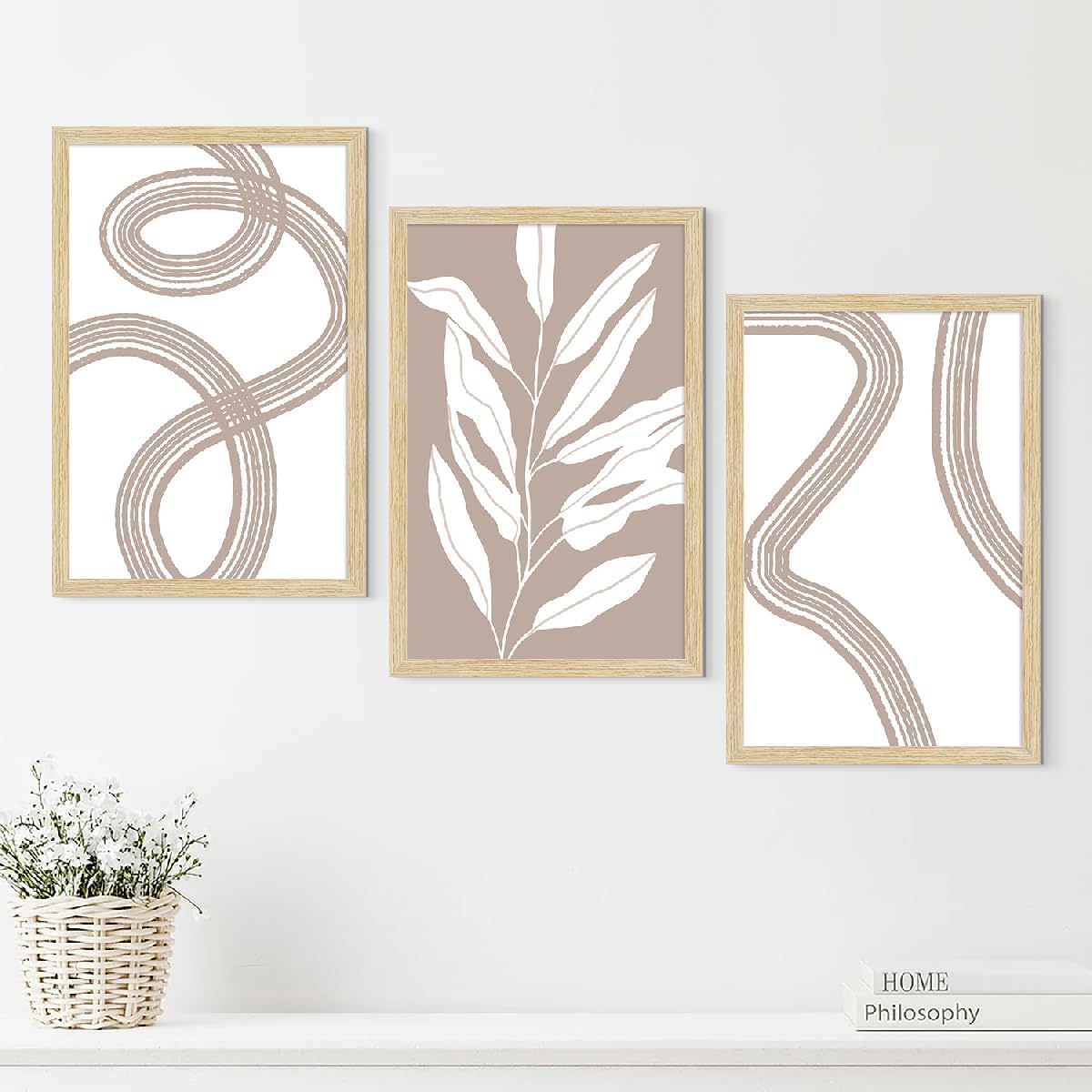 ArtX Paper Boho Paintings with Frame for Home Decor Wall Art, Wall Painting for Living Room, Multicolor, Natural Wood Color Frames, 12.0x18.0 inch, Set of 3