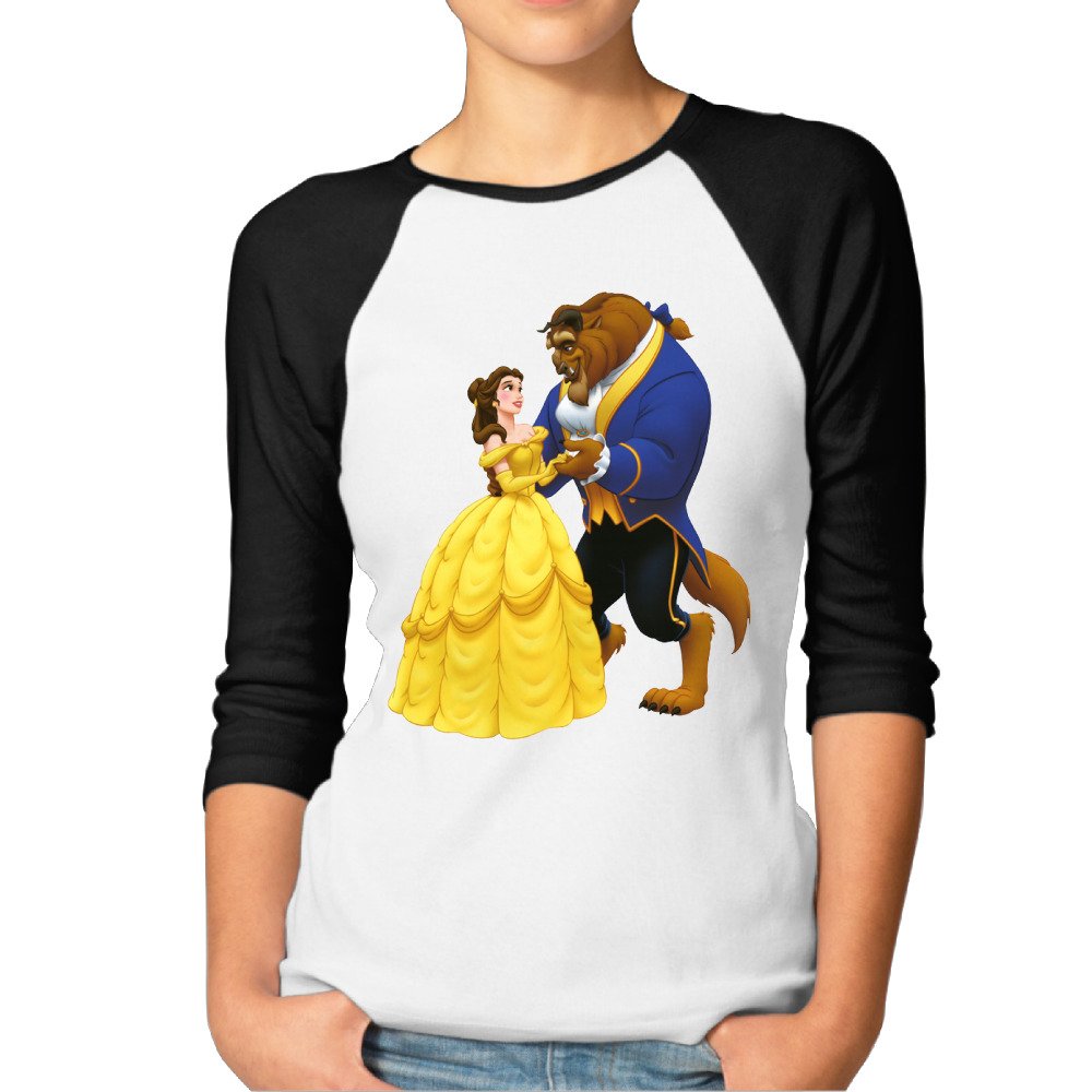 MBMH Women's Beauty and The Beast Raglan 3/4 Sleeve T-Shirt Black