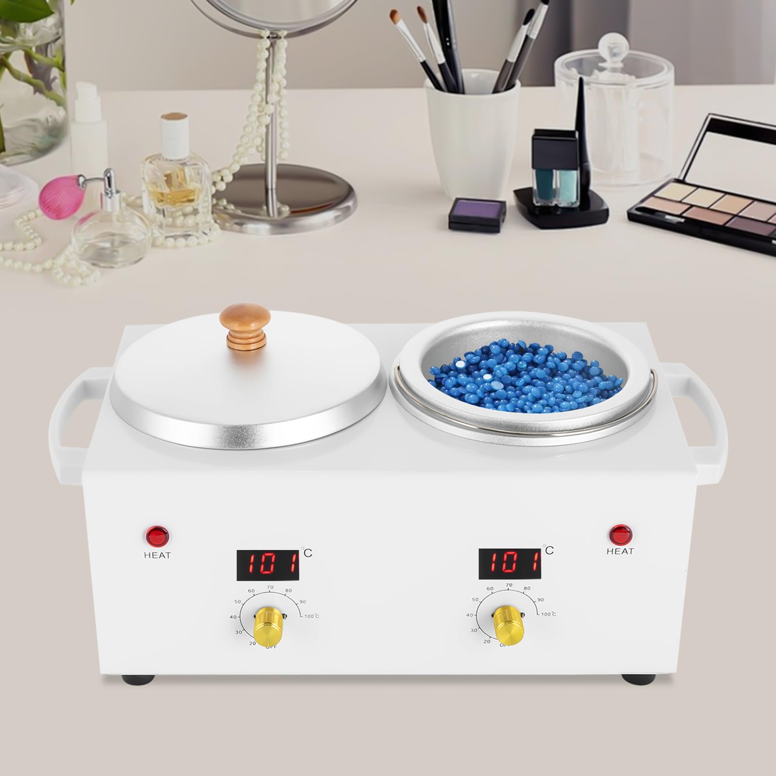 Podgrzewacz wosku 600 ml – LED podgrzewacz wosku 100 W, elektryczny podgrzewacz wosku, 20-120°C, regulacja temperatury, podwójny garnek do usuwania włosów