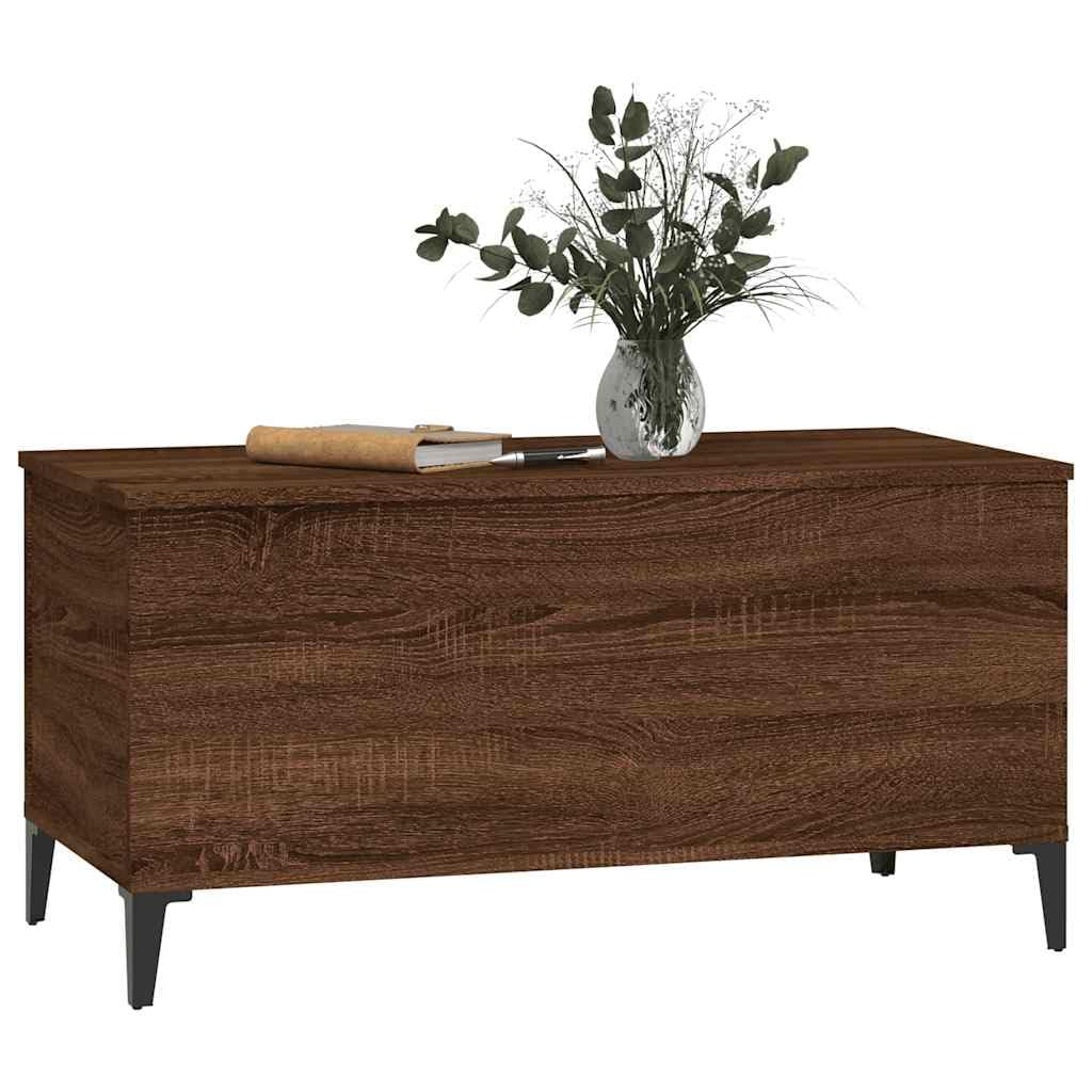 Stolik kawowy brązowy o wyglądzie dębu, 90 x 44,5 x 45 cm, materiał drewnopochodny z blatem o regulowanej wysokości, miejsce do przechowywania, trwałe wzornictwo, idealny do salonu, narożnika