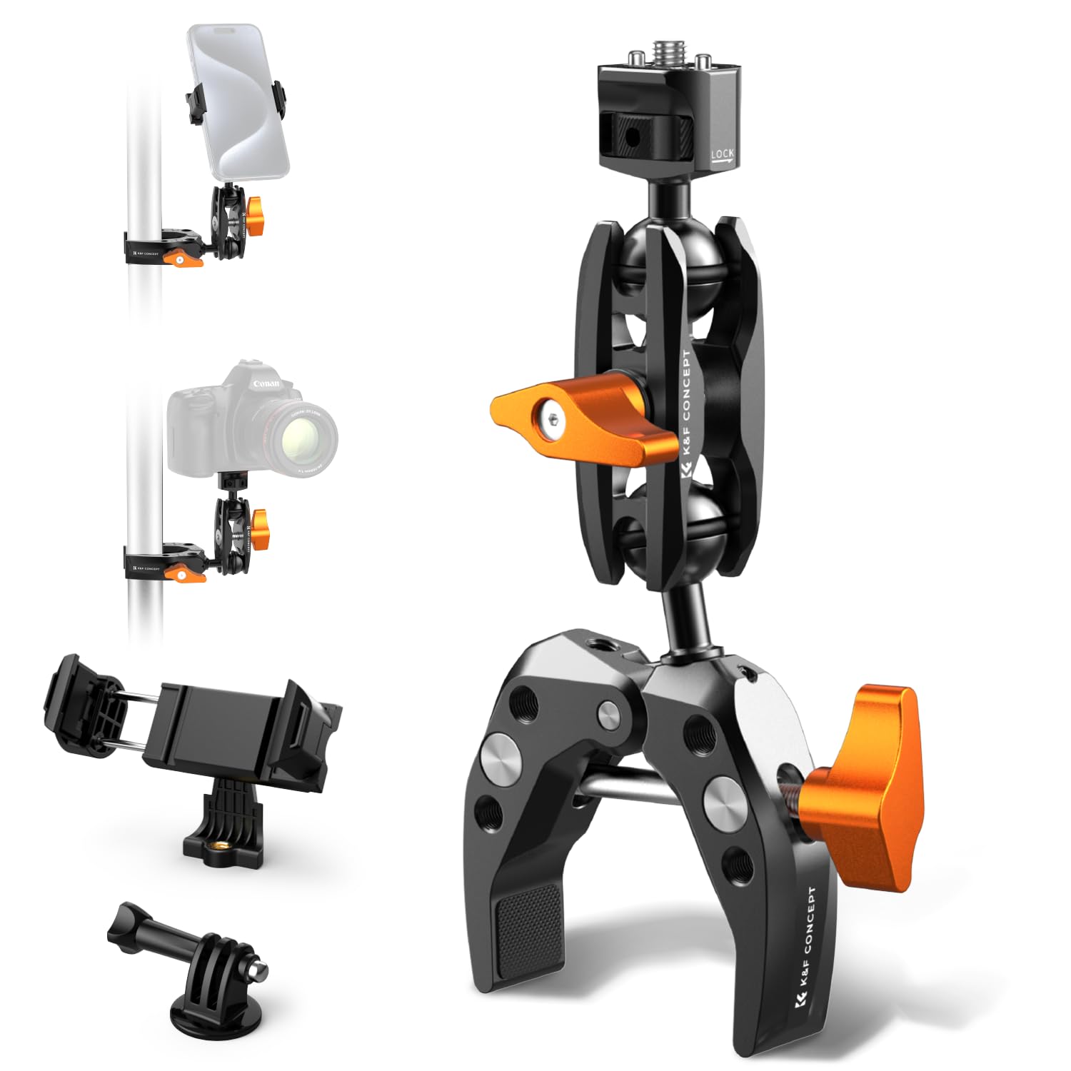 K&F CONCEPT Braccio Magico con Super Clamp, Super morsetto con braccio a sfera a 360°, supporto per Fotocamera, Smartphone, Action Camera, Flash, DSLR, Stabilizzator- MS13