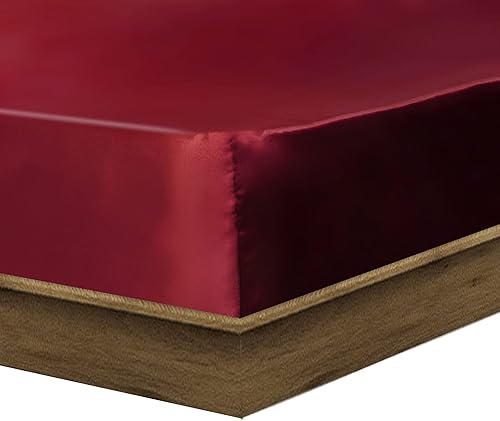 Miniatura 7 de Sábana bajera ajustable de satén de seda, solo sábanas bajeras de bolsillo profundo, transpirable, no se decolora, totalmente elásticas, se venden