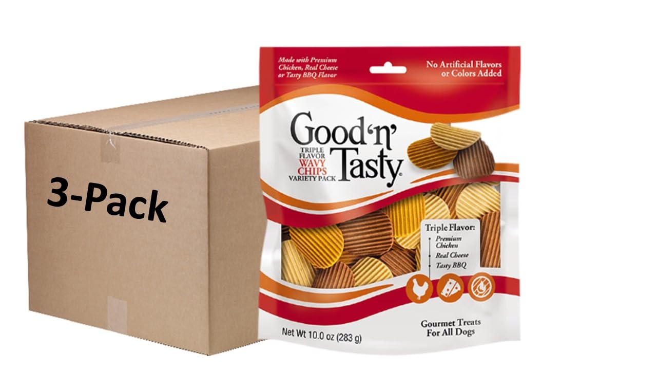 Good 'n' Tasty Triple Flavor Wavy Chips Variety Pack, 10 oz (Pack of 3), Treats for Dogs
