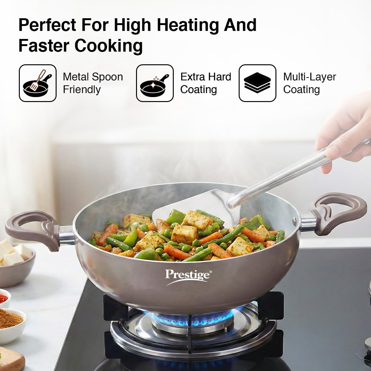Prestige Ceraglide Kadai - Non-Stick, Gas & Induction -6 Prestige Ceraglide Kadai - Non-Stick, Gas & Induction -6