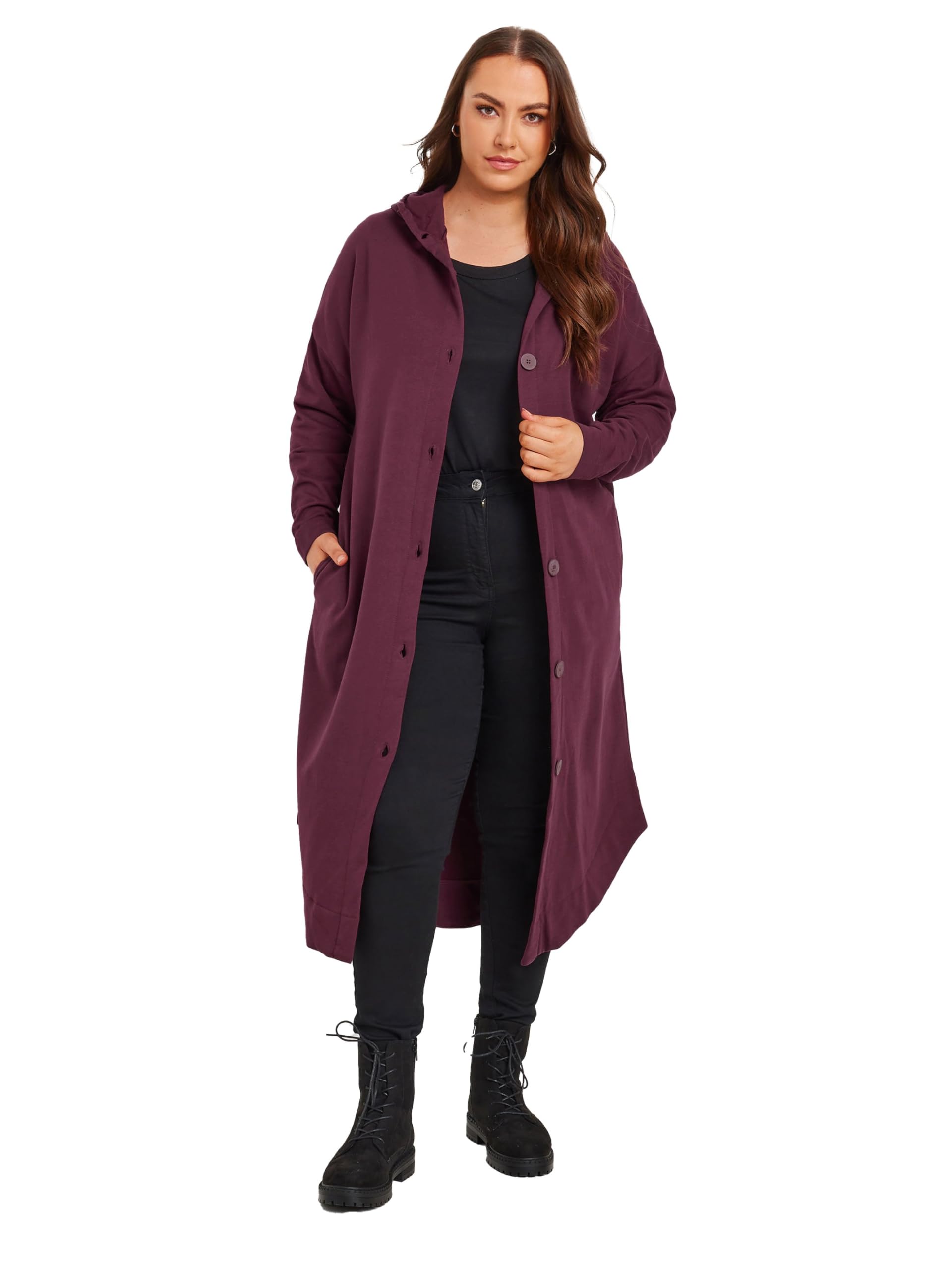 Yours Women's Red Buttoned Through Hooded Maxi Jacket In | Size: 20