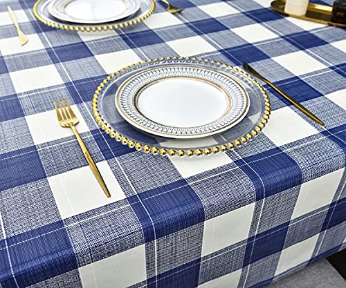 Trudelve Plastic Tablecloths For Rectangle Tables Blue Checkered Vinyl Tablecloth Waterproof Wipeable Oilcloth Table Cloth For Outdoor Picnic Table Cover (54'' X 72'', Blue) #TOP5