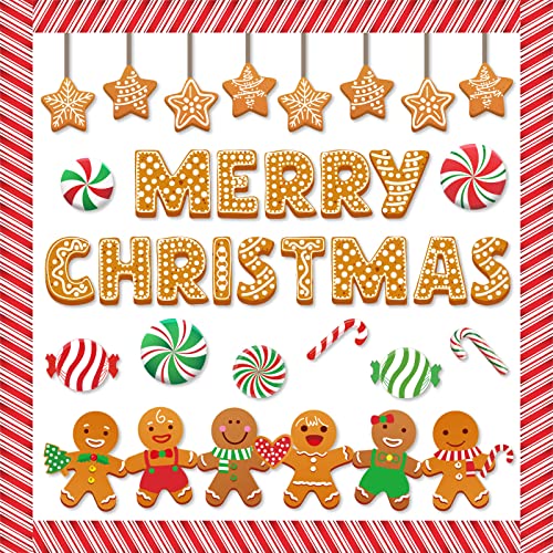Image of Whaline Christmas Gingerbread Bulletin Board Decorations Set Gingerbread Man Candy Cane Cutouts Merry Christmas Cutouts Cute Classroom Decor for Xmas Winter Holiday School Home Wall, 76Pcs