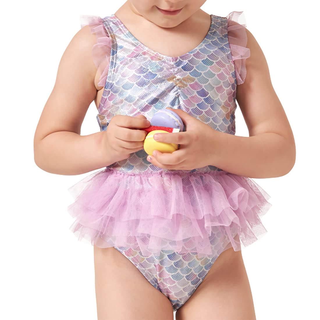 Julysand Baby Girls One-Piece Sparkly Sequins Mermaid Fish Scale Ruffles Swimsuit Swimwear Bathingsuit