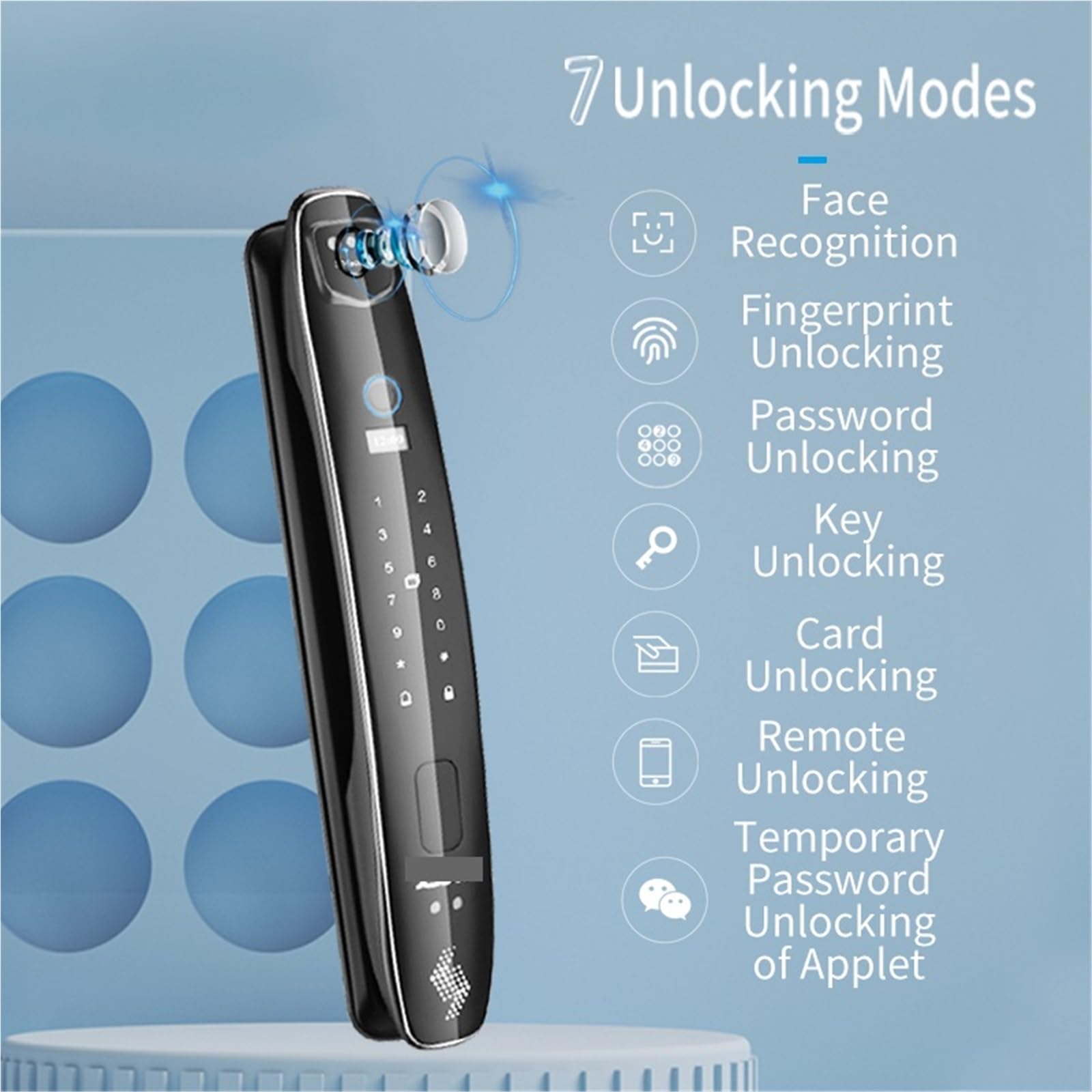 Serratura Smart, 3D Face Smart Door Lock Telecamera di sicurezza Monitor Impronta digitale intelligente Password Sblocco chiave elettronica biometrica,per camere da letto, uffici e hotel(CS7(6068-S))