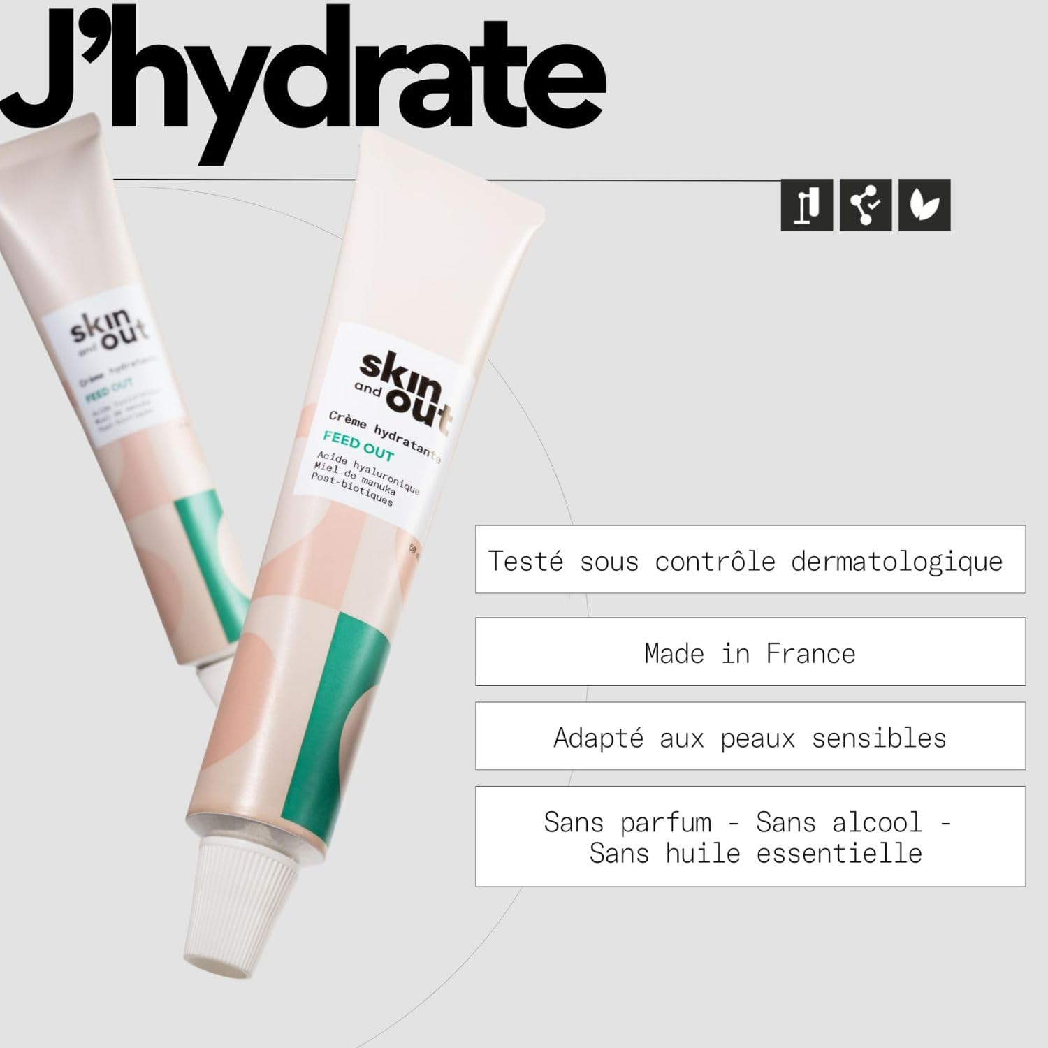 Skin & Out – Crème Hydratante Peaux Mixtes à Grasses – 99% d’Origine Naturelle – Hydrate, Apaise les boutons, Régule le Sébum – Fini non gras