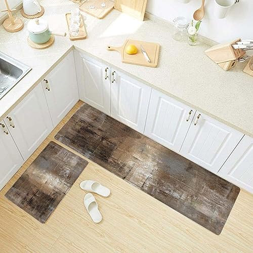 Vista 156 de TOMWISH - Tapetes de cocina para piso, color turquesa, gris, abstracto, pintura artística, 17 x 48 + 17 x 24 pulgadas, juego de alfombras de cocina