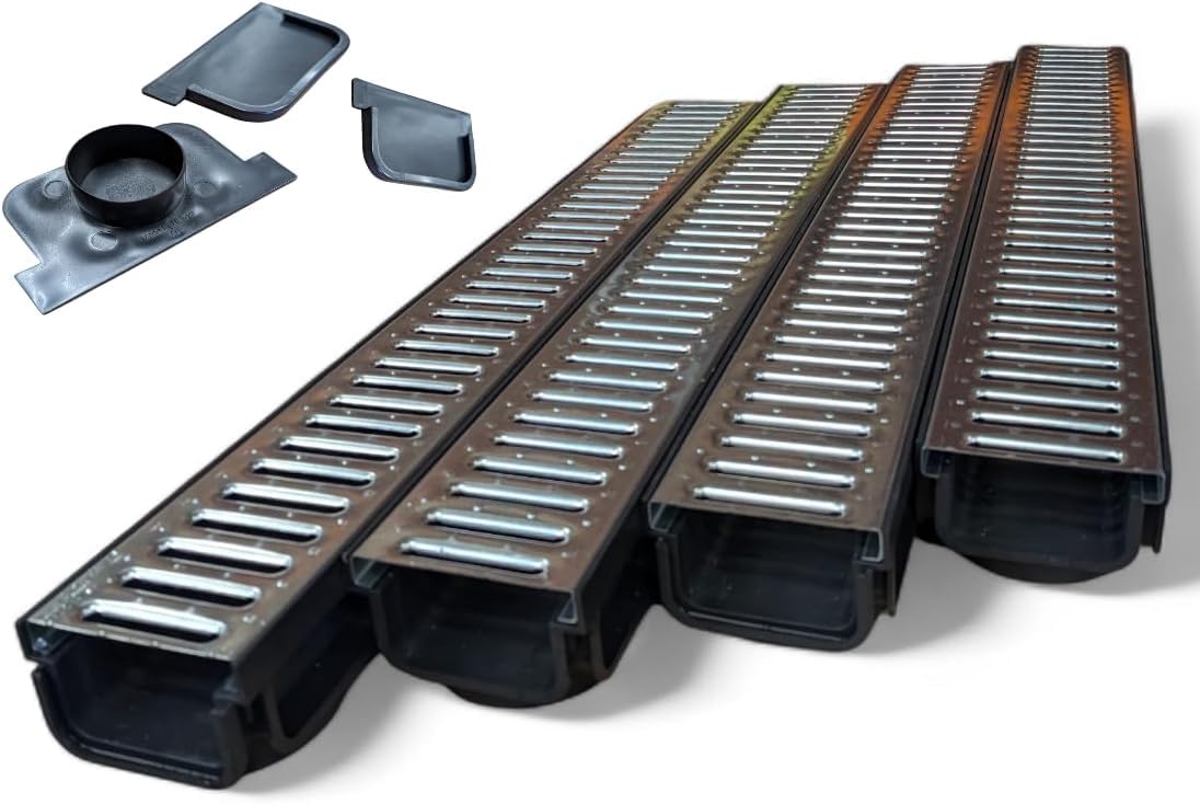 Aston Drainage Channel Driveway & Patios 4mtr Galvanised Steel Grating + Free Accessories (4 Drainage Channel)