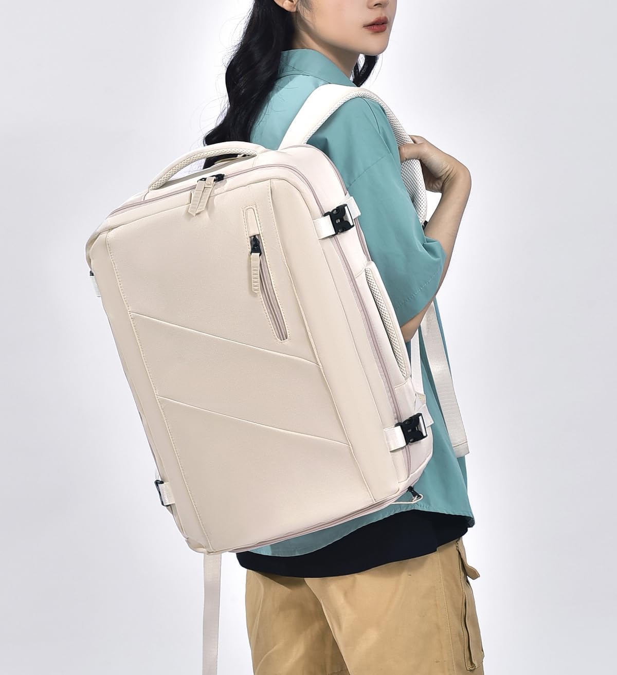 Travel laptop backpack men women, Airline Approved Carry on bags,gym backpack with shoe compartment, for travel, business trips, work and study (Off-white)