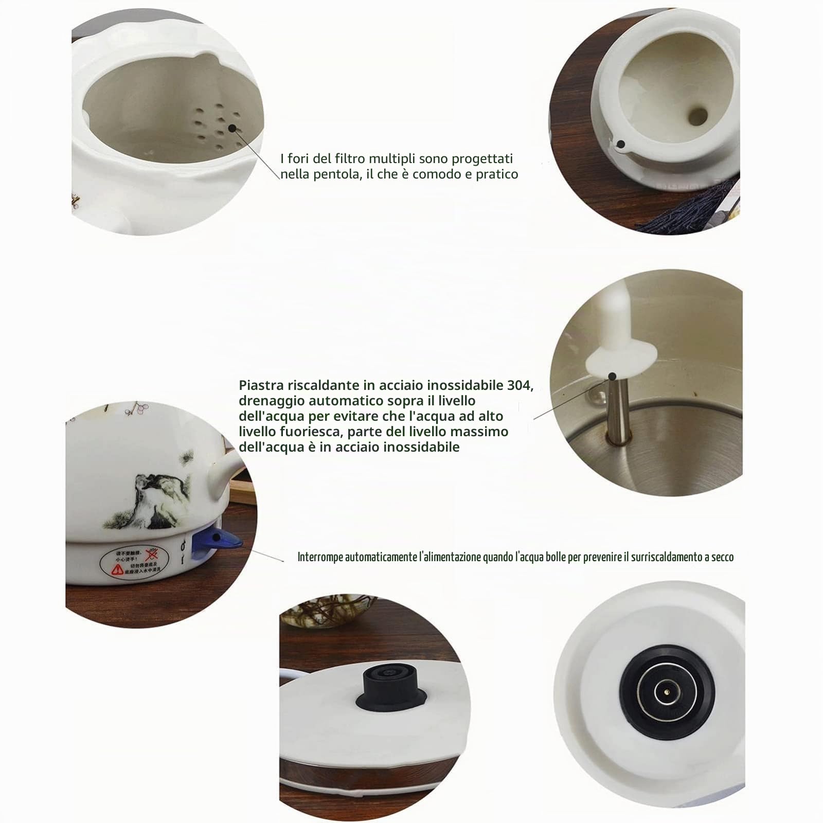 Bollitore Elettrico in Ceramica Bollitore Elettrico in Ceramica Senza Fili in Porcellana Bianca E Blu Fa Bollire Rapidamente L'acqua per tè, caffè,002