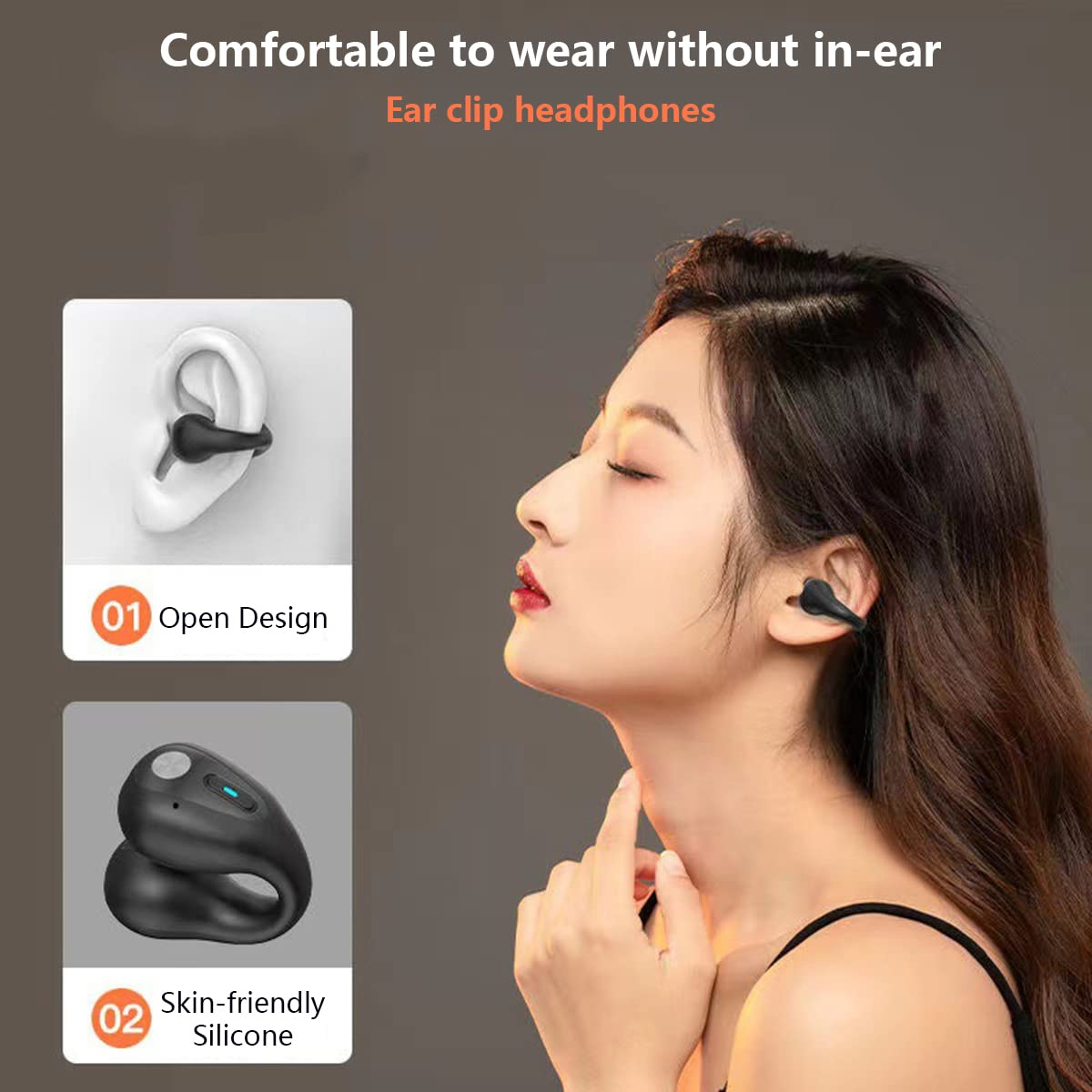 Bezprzewodowe słuchawki douszne z klipsem na przewodnictwo kostne, z otwartym uchem, Bluetooth 5.3, mini klips, sportowe, bezbolesne, bezprzewodowe, Bluetooth, do biegania, jazdy samochodem, treningu