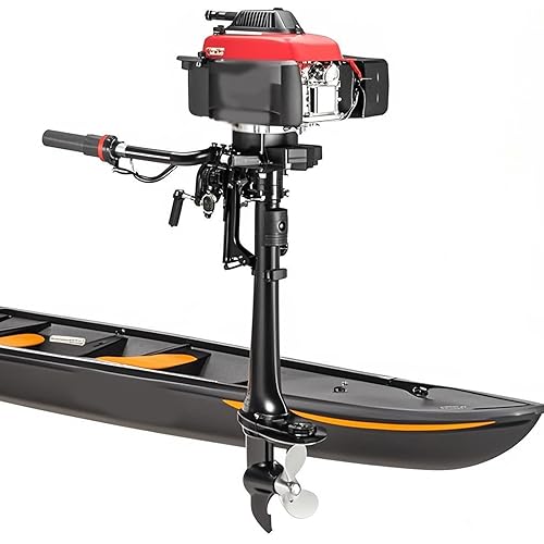 4-Stroke 4HP Outboard Motor, Gas Powered Boat Engine, Water Cooling Outboard Boat Motor, Lightweight Portable Outboard Motor for Inflatable Boat, Fishing Boat, Sailboat, Kayak, Small Boat (Black)