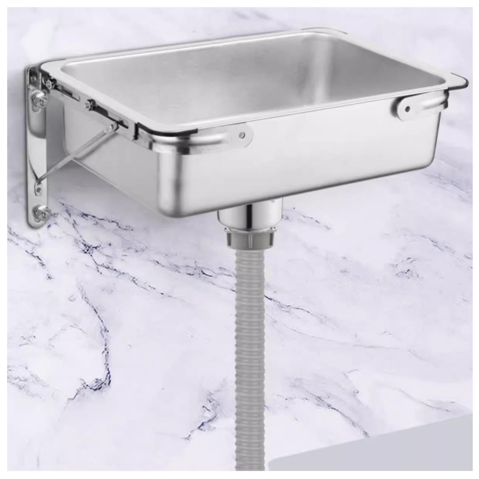 Genérico Lavabo de Mano de Acero Inoxidable, Fregadero utilitario Compacto | Fregadero de pared con soporte triangular, kit de drenaje completo y herrajes, ahorro de espacio para baño pequeño