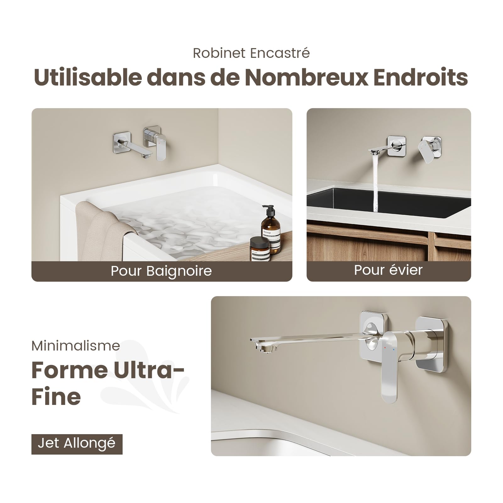 EMKE - Grifo de baño cromado modular, mezclador para lavabo, cuerpo de latón resistente, aireador Neoperl, ahorro de agua, instalación fácil, 233x127x110 mm