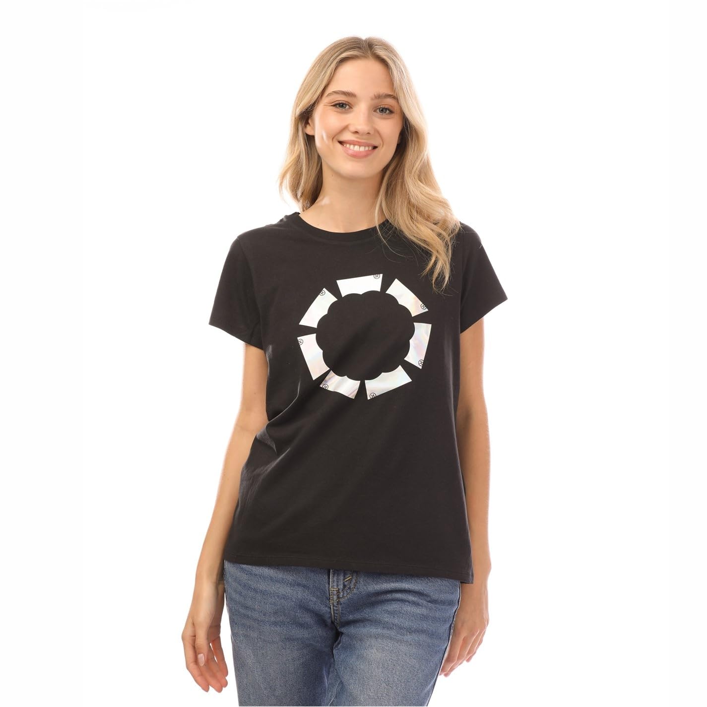 Levi's Women's The Perfect Tee- Graphic Batwing Logo T-Shirt, Batwing Ring Iridescent Caviar, L