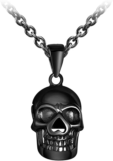 Collana da uomo con croce e teschio rustico / Collana da uomo con ciondolo a croce e teschio rustico in acciaio inossidabile ossidato argento e catena a maglie quadrate in acciaio inossidabile