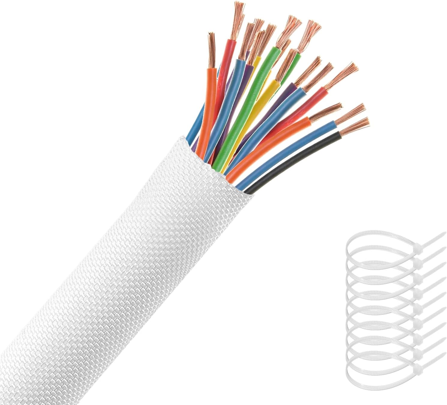 3 m Cable Sleeve, 19 mm Self-Closing Cable Duct, Flexible Textiles Cable Sheath, Cable Management for Desk, TV, Computer, PC, Cable Protection for Dogs, Cats, White