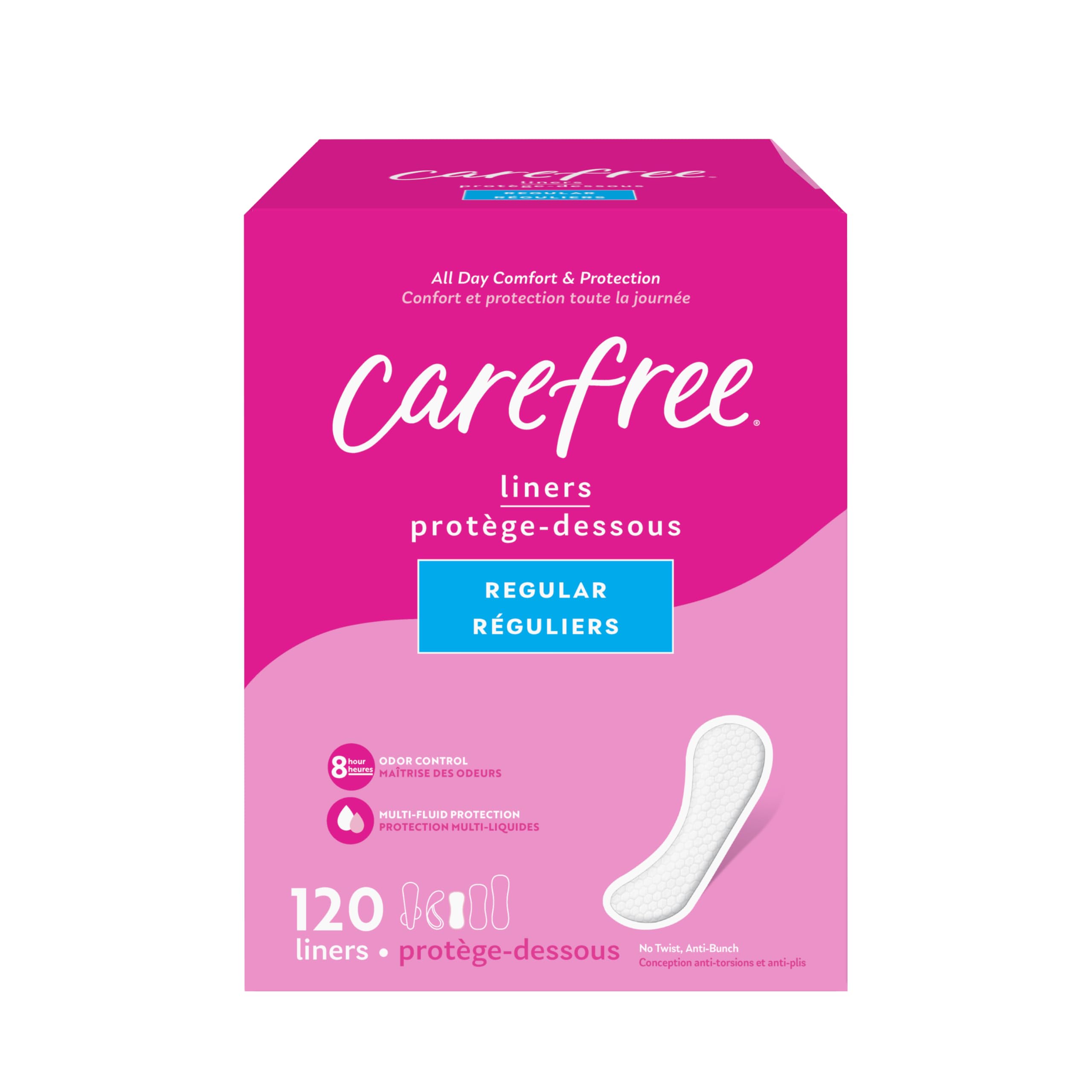 Carefree Panty Liners, Regular Liners, Unwrapped, Unscented, 120ct