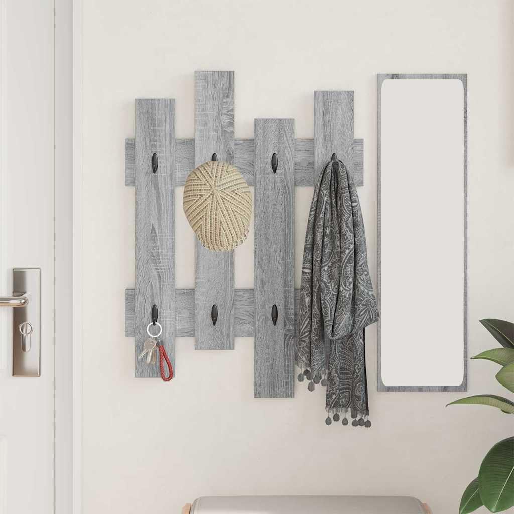 Sonoma wieszak na ubrania montowany na ścianie, szary, 60 x 3 x 82 cm, materiał drewnopochodny, z półkami i haczykami, zajmująca mało miejsca garderoba do przedpokoju na płaszcze i akcesoria