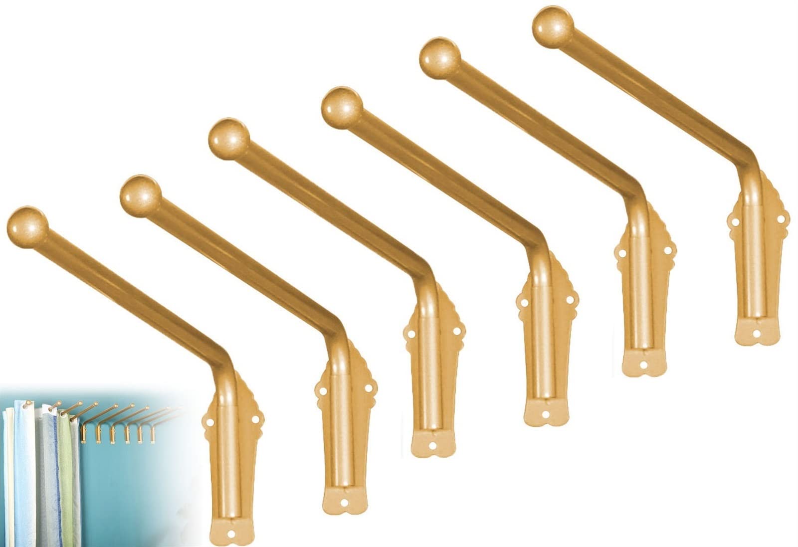 Swing Arm Window Curtain Rod, Heavy Duty Swing Arm Curtain Rod with Finials, Portiere Rod for Side Panels Window Curtain Display Stand Drapery Arm Door Curtain Rail Swing Arm ( Color : Gold 6 pcs , Si