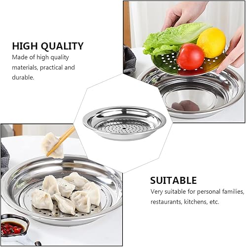 Miniatura 8 de Hemoton Plato de bola de masa hervida de acero inoxidable, plato de drenaje, plato de postre redondo, bandejas para servir, plato de pasta, plato de